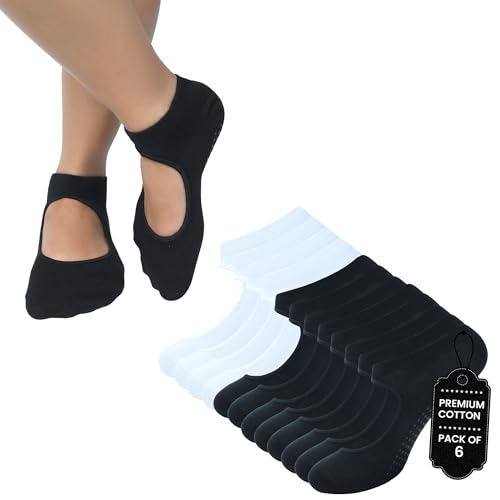 Image of BALENZIA Grip Pilates Socks for Women | Non Slip Yoga Socks | Pack of 6 | Anti-Skid for Dance, Ballet, Hospital Use