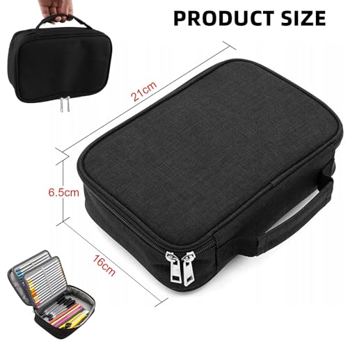 EUREKORA Große Federmäppchen Stiftetasche mit Tragegriff 72 Slot Schlamppermäppchen mit Fächer für Mädchen Jungen Erwachsene Büros und Schulen Schwarz