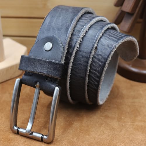 Men's Women's 38mm Classic Buckle Distressed Genuine Cowhide Leather Casual Every Day Belt Strap for Jeans Pants(115cm/45, Black)4