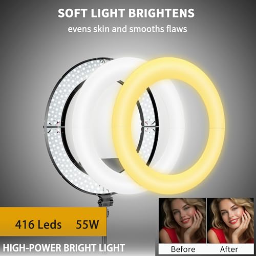 Image of 18 inch 55W Ring Light, High Brightness, No Bracket, Linkable on Wall-Mounted Triangular Arm, Ideal for Studios & Makeup, Live Streaming & Hair Salons, Best Beginner LED Light