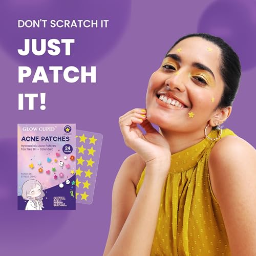 Image of Hydrocolloid Acne Pimple Patch with Tea Tree Oil & Calendula | Fast Healing | Absorbs Pus & Oil | Waterproof & Skin-Friendly Pimple Patches | Yellow Star Shape - 24 Patches.