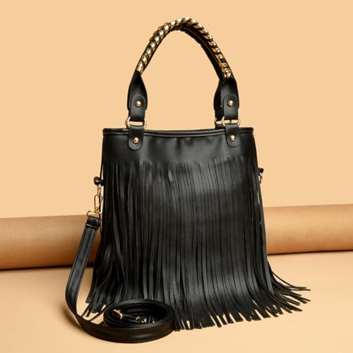 Image of IAMUHI Casual Rivets Fringed Shoulder Handbag for Women,Soft Vegan Leather Hippie Crossbody Purse Bag Hobo Bag