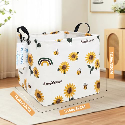Image of Square Storage Baskets Children Shelves Gift Toy Organizer Room Sunflower | Laundry Hamper Collapse Canvas with Handles for Organizing Home Kitchen Children Toys Office Closet Shelf