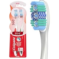 Colgate 360° Advanced Optic White Manual Toothbrush, Value 2 Pack, Medium Bristles With Teeth Whitening Actions