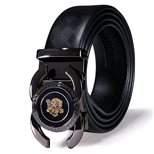 Dubulle Men's Designer Belt Black Tiger Buckle Ratchet Genuine Leather Adjustable Golf Sliding Removable Gift