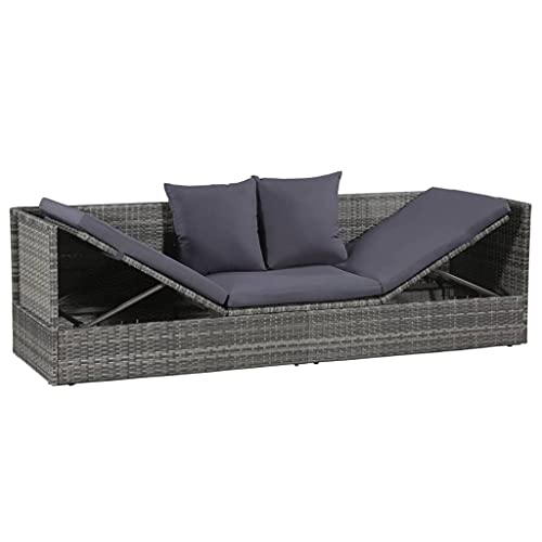 vidaXL-Sofa-Jardin-Ratan-Sintetico-Acero-Cojines-Gris-Tumbona-Patio-Ajustable 410hAkMCfFS