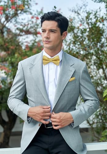 Image of HISDERN Bow Ties for Men Pre-Tied Bow Tie Floral Paisley Handkerchief Classic Formal Bowtie and Pocket Square Cufflinks Set