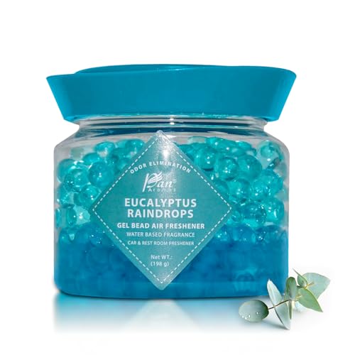 Pan Aromas Gel Beads Air Freshener – Eucalyptus Raindrops Fragrance, 7oz (198g) | Long-Lasting Room Freshener for Home, Bedroom & Bathroom