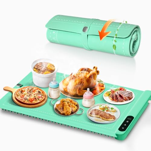 KPYFDGK Upgrade Graphene Silicone Electric Warming Trays for Food, 6-Temp Adjustable Food Heating Mat, Heating Pad for Food(Green)