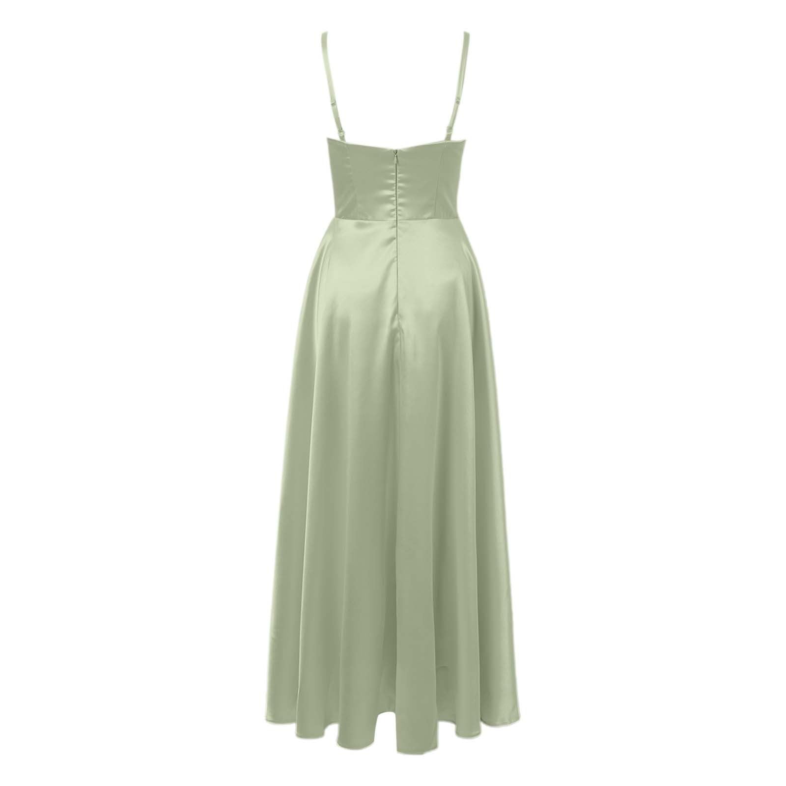 Generico Abito Cerimonia Donna in Raso con Spalline Sottili e Spacco Laterale Vestito Elegante Lungo Abiti da Cocktail Curvy Vestiti Invitata Matrimonio Eleganti per 18 Anni Festa, Ballo Sera,