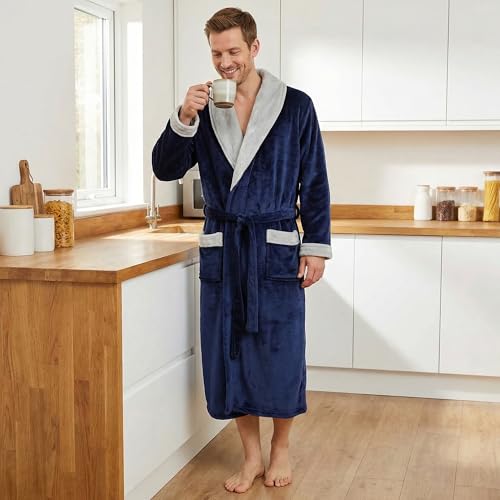 Image of U2SKIIN Mens Fleece Robe Plush Collar Shawl Bathrobe