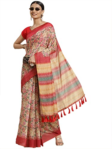 Image of Amazon Brand - Anarva Women's Kalamkari Saree With Blouse Piece