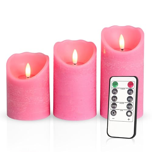 Meisterhome® 3er-Set Flammenlose LED Kerzen - Pink - Rustik Design...