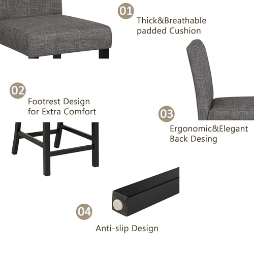 Image of KEIKI 5-Piece Counter Height Dining Table Set with Square Table and 4 Upholstered Curved Backrset Chair, for 4 Person, Modern Wooden Table Set, Easy Assembly, for Kitchen, Dining Room, Black+Gray