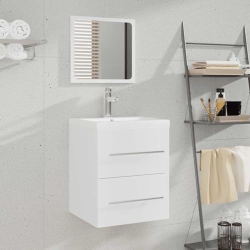 QJBSAVVA Mobile Bagno con Specchio Bianco Salvaspazio 41x38,5x48 cm, Mobiletto Bagno Montaggio a Parete Legno Multistrato per Piccoli Spazi, Design Elegante