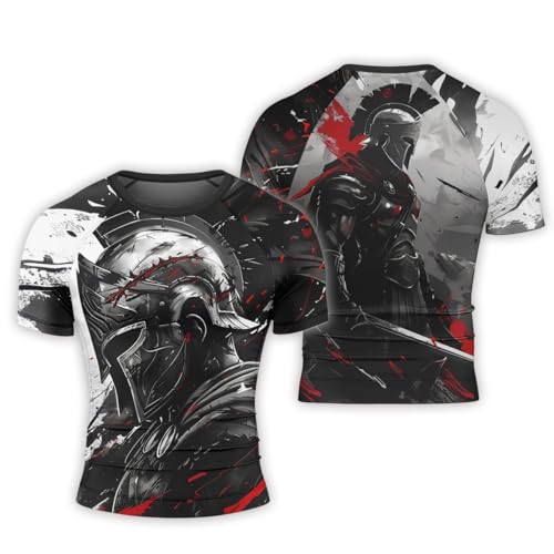 Spartan Warrior Men's Rash Guard Shirts Short Sleeve, Baselayer Compression Shirt for Jiu Jitsu MMA