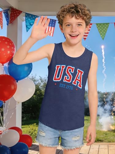 Image of CAZYCHILD Girls American Flag Tank Tops Boys 4th of July Shirts USA Summer Sleeveless Tee Independence Day Outfit 5-14y