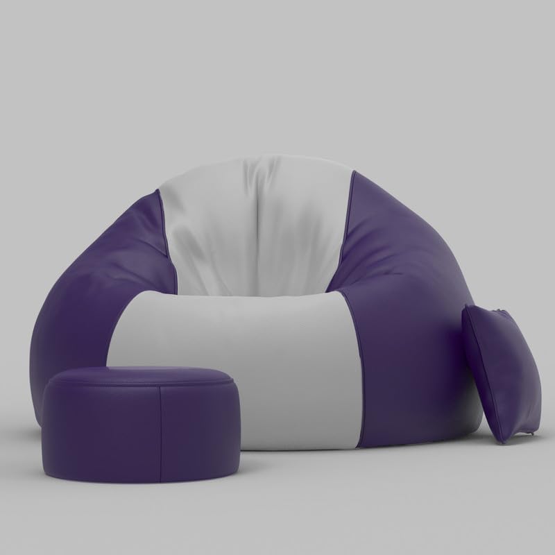Image of Biggie Bean Bag Chair with Beans Filled 6XL The Evergreen Classics Bean Sofa-Crafted for Comfort-Styled for Elegance with Free Cushion & Footrest (Matching Color : Leatherette Light-Grey Indigo)