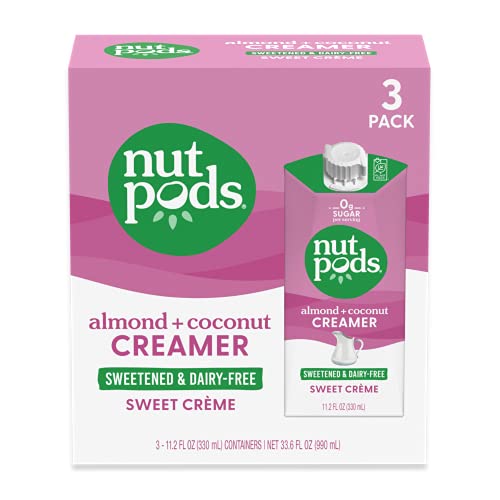 nutpods Keto-friendly Sweet Crème Sweetened coffee creamer, Zero-Sugar, 5 Calories per serving, Dairy-Free, WW, Gluten Free, Non-GMO, Vegan, Kosher (3-Pack)