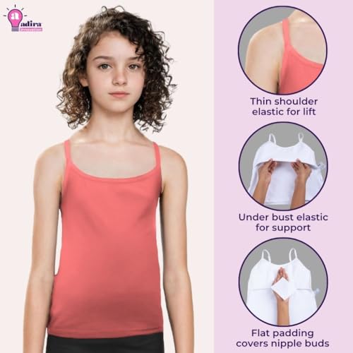 Image of Adira | Camisole for Girls 13-14 Years | Flat Padded Innerwear Vest | Cami for Puberty | Overs Nipples & Gives Confidence at School | Soft, Stretchy Cotton | Pack of 2