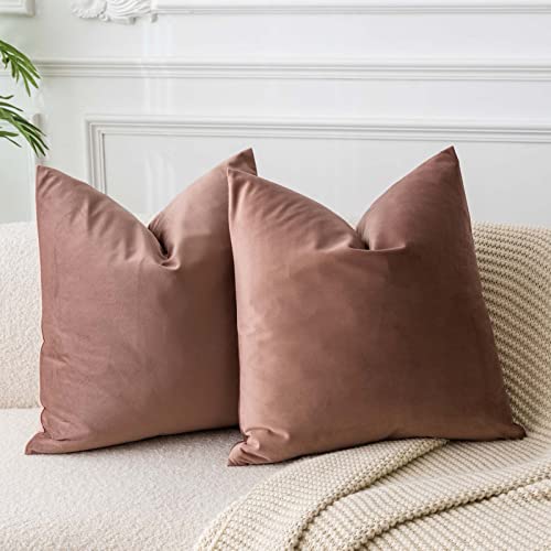 Image of JUSPURBET 18x18 Decorative Velvet Throw Pillow Covers Cases Set of 2,Jam | Modern Soft Cushion Covers with Hidden Zipper for Couch Sofa Bed Living Room Bedroom Home Decor