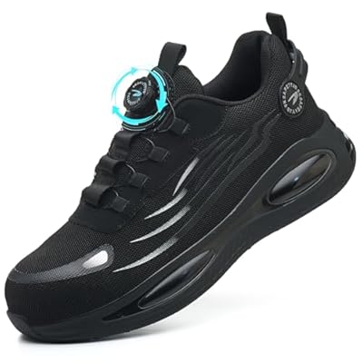 GUDECIUS Zapatos de Seguridad para Hombre Mujer Ligero Zapatillas de Seguridad Zapatillas Trabajo con Punta de Acero Calzado de Seguridad Transpirable Negro 41 EU