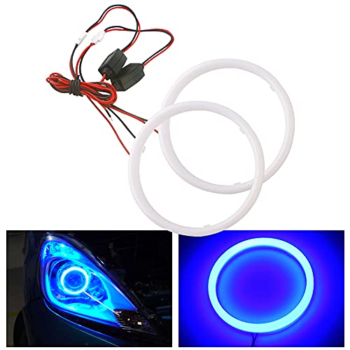 Qasim LED 1-Pair Blue 87SMD 120MM COB LED Halo Rings Car Motors Angel Eyes DRL Fog Lights Headlight with Cover 12V 24V