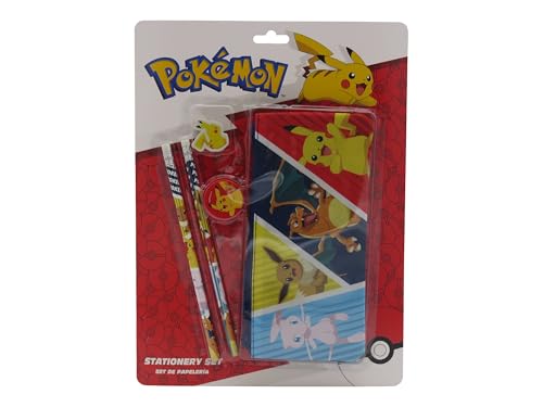 CYPBRANDS Pokémon, Set de papeterie, trousse triple, crayons, gomme à effacer, taille-crayon, multicolore, produit officiel