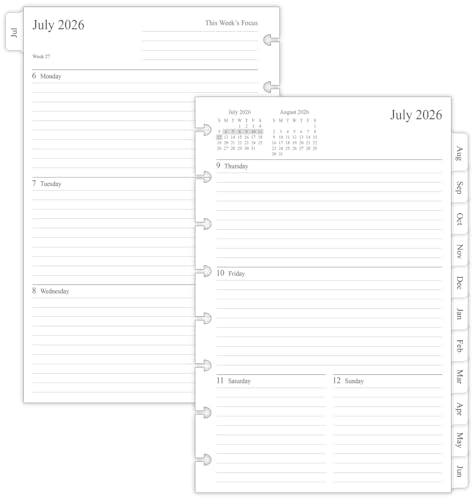2026-2027 Weekly & Monthly Planner Refills for 8-Discbound Planners, July 2026 to June 2027, Junior Size, 5-1/2'x8-1/2'