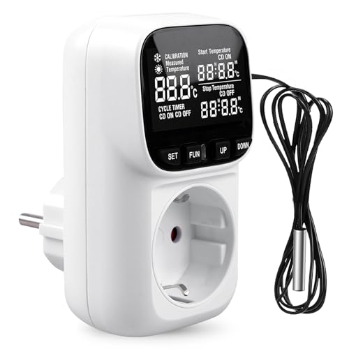 Régulateur de température numérique avec capteur 230 V, prise thermostat numérique avec écran LCD, chauffage et refroidissement, interrupteur de...