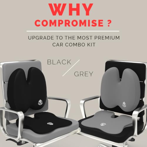 Image of MRRON Car Seat and Coccyx Pillow Kit Memory Foam Back Support and Siting Cushion Ergonomic Adjust Sitting Position Relief Pain for Car or Office Chair (Black, Backpro)
