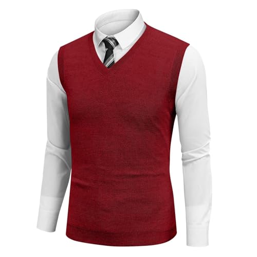 GOSEAGOTOFUN Sweater Vest Men V Neck Sleeveless Pullover Comfortable Casual Knitted Sweater Vest Fall Winter Warm Tank Top 01-Red Small - image 4