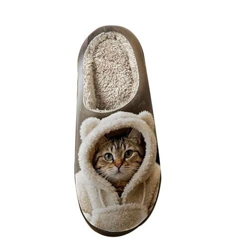 Générique Pantoufles pour Femme Homme Couple Confortables Chaudes et Douces avec Motif Chat Mignon 3D Antidérapant pour Maison Bureau Interieur Ideal Hiver Automne...