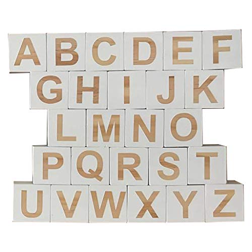 1 Set White Solid Wood Reusable and Durable Block Baby Learning 26 English Letter Cube Kids Infant Photography Props Children Room