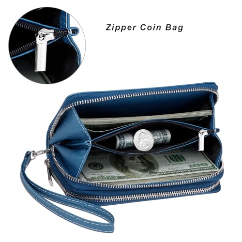 Image of Cellphone Wallet for Women Dual Zipper Long Purse with Removable Wristlet