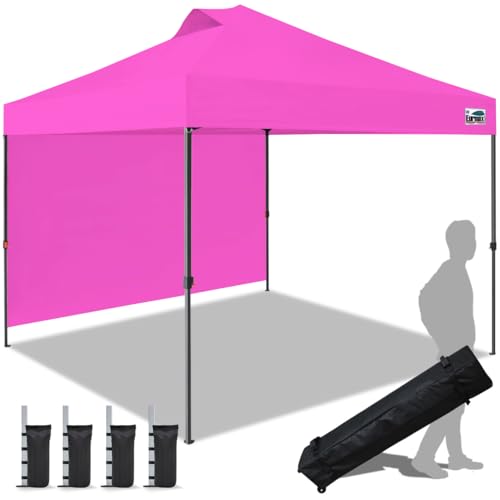 Image of Eurmax USA NOMATTER ONE-Person Open&Close 10x10ft Pop Up Canopy Tent,Portable Shelter Canopy for Outdoor Events with 1 Removable Sidewall,Instant Canopies,Bonus 4 Sand Bags(Pink)