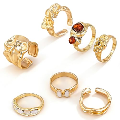 BUYITO Chunky Gold Statement Rings for Women Dainty Gemstone Crystal Ring Stackable Opening...