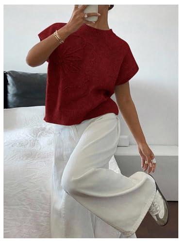 Image of SOLY HUX Women's Short Sleeve Sweater 3D Floral Sweaters Pullover Tank Tops Knit Vest Trendy Fashion Clothing