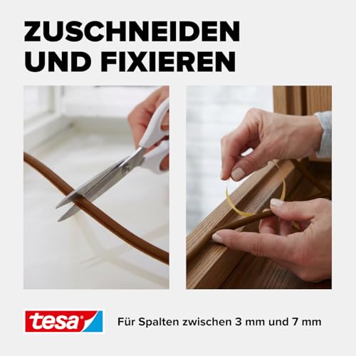 tesa INSULATION Gummidichtung XL - Selbstklebende Dichtung zum Isolieren von Spalten an Fenstern und Türen - Braun - 6 m x 9 mm x 7 mm
