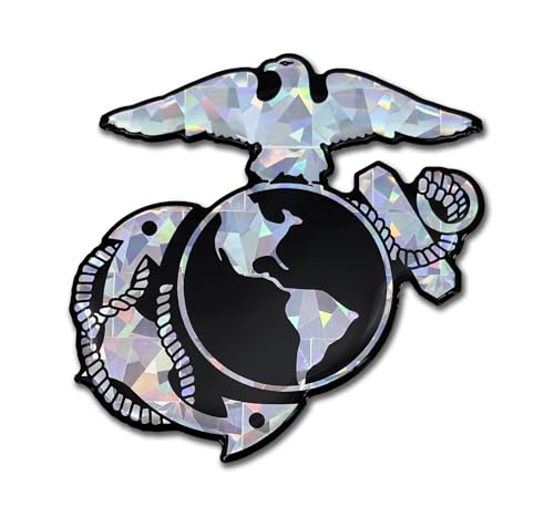 Image of Elektroplate US Marine Corps Insignia Premium Reflective Car Decal 3.25 inch | Officially Licensed USMC, Weatherproof Automotive Grade Metallic Domed Sticker - Water Bottle, Laptop & More; Made in the USA