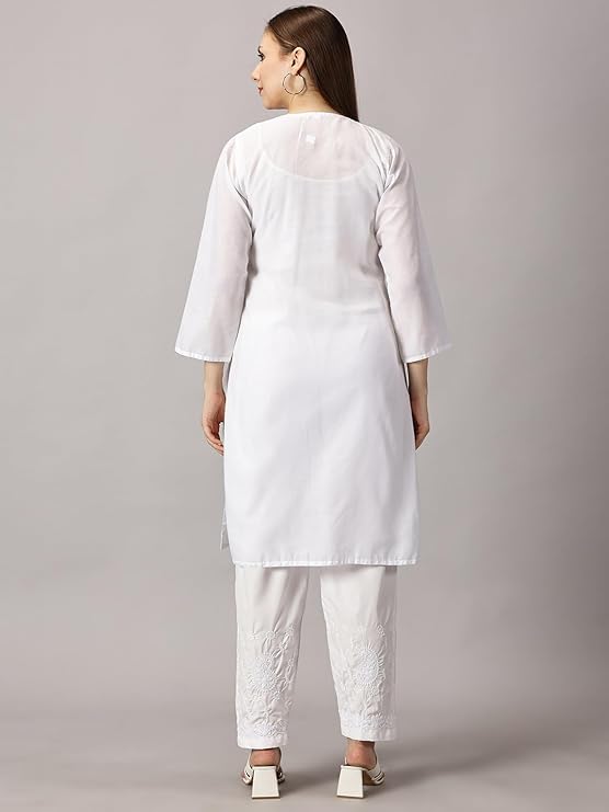 Image of FCH, Fashionable Chikan Handikraft Women's Cotton Lucknowi Chikankari Printed Straight Kurta for Regular Wear Girls Flared Kurta