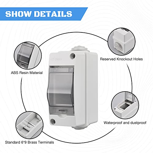 Image of IP65 Waterproof 2-Way Distribution Box with DIN Rail | ABS Shell,Indoor /Outdoor Use ,Circuit Breaker Compatible,Size 4.72x3.54x2.13in