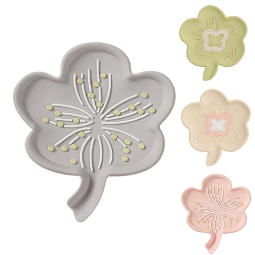 石鹸置き 桜型 ソープディッシュ 水が流れる 水切り 石鹸ケース ソープトレー 12x13.3x1.3cm 石けん置き 防水・滑り止め付き 4色選択可能 バス用品 おしゃれ 浴室 洗面台トレー 手洗いトレイ グレー