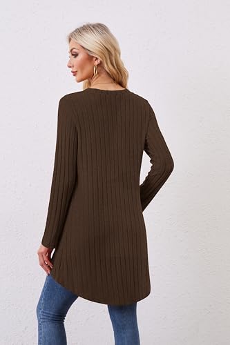 Women Cardigans Open Front Lightweight Button Down Duster Long Cardigan Vertical Stripes Pockets for Casual Fall3