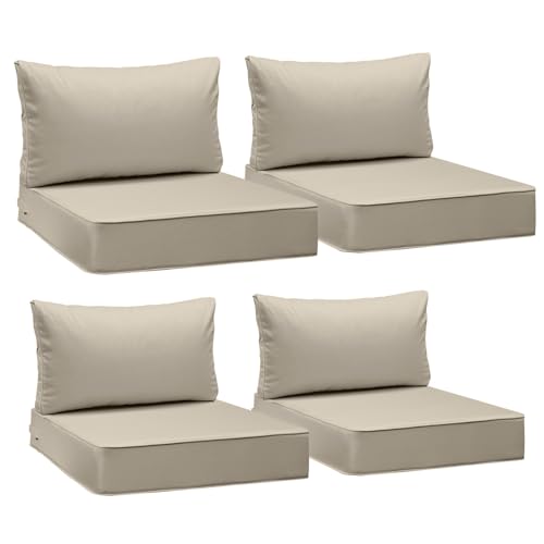 Image of AAAAAcessories Outdoor Seat Cushions for Chairs, Fade-Resistant, Waterproof Patio Furniture Replacement Cushions, 25.5 inch x 25.5 inch x 5 inch + 25.5 inch x 13.5 inch, Set of 4, Khaki Beige