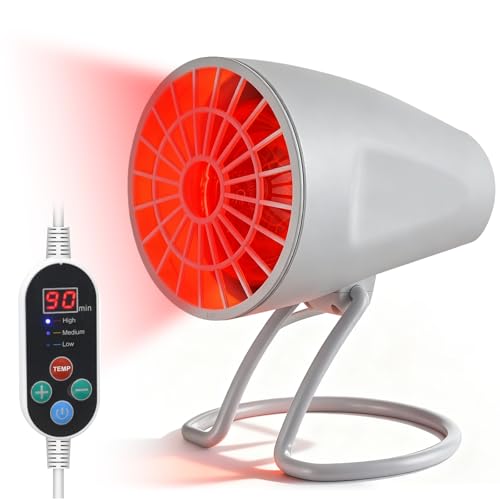 PORFOYO Lámpara infrarroja, lámpara de luz roja de 150 W, lámpara de calor infrarroja, lámpara de calor con temporizador y temperatura ajustable, ángulo ajustable, lámpara de luz infrarroja para el