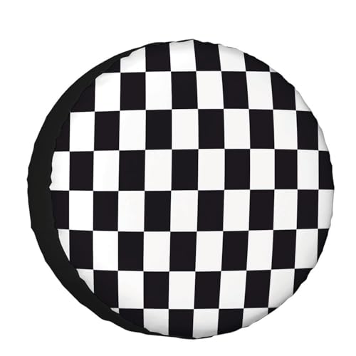 Image of Checkered Racing Flag Spare Tire Cover Black and White Symbolic Design of End of Car Race Polyester Universal Wheel Tire Cover for Trailer Camping Weatherproof for Rv SUV Truck Camper Travel 17 inch