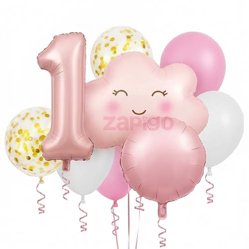 Image of Balloonistics 1St Birthday Pink Cloud Theme Happy Birthday Balloon Bouquet Pack Of 5