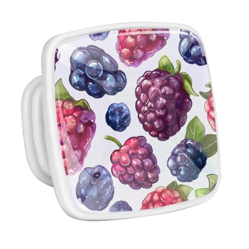 lcndlsoe Fruits Blueberry Raspberry Lot de 4 boutons de placard en verre de cristal pour tiroir carré de cuisine, commode, armoire – Brille dans le noir