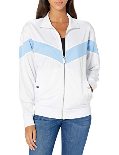 AX Armani Exchange womens 80's Stripe Full Zip With Logo Back Sweatshirt, Optic White, Small US